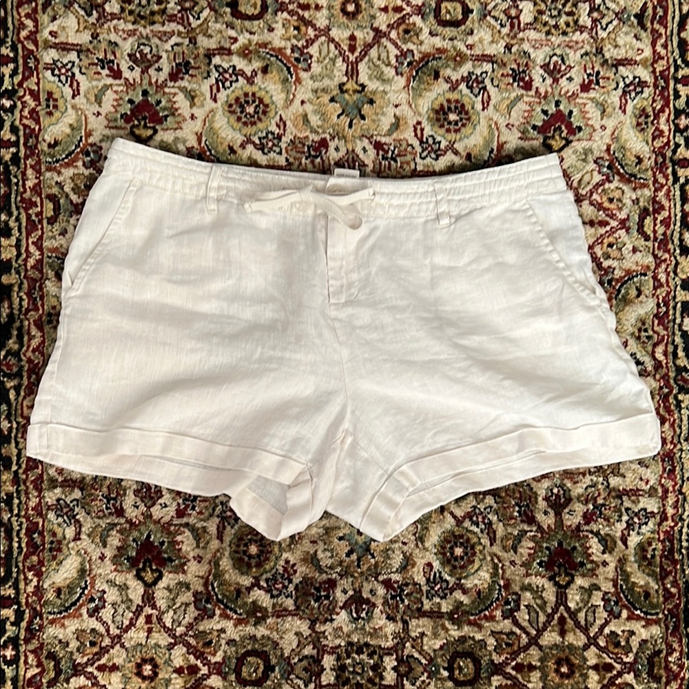 Andrea Jovine White Linen Drawstring Shorts Size 14